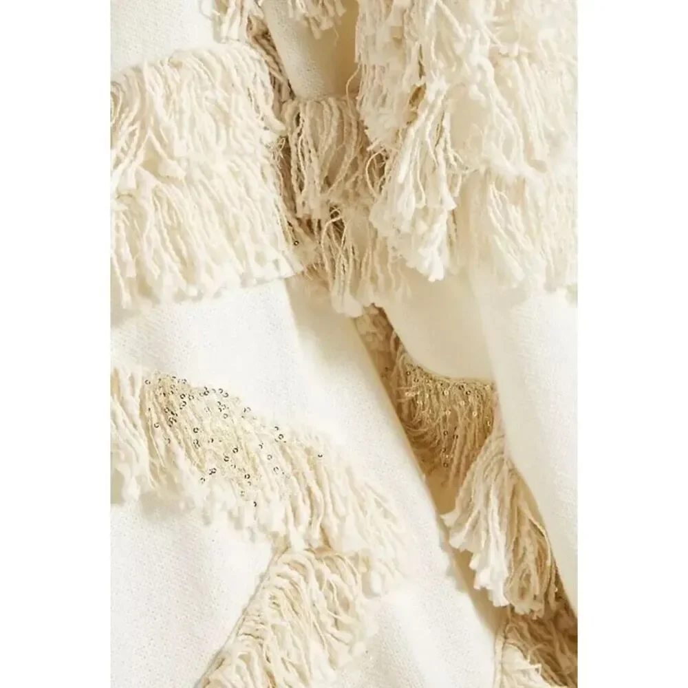 Anthropologie Fringe Bay Tasseled Cotton Throw Blanket Boho NEW